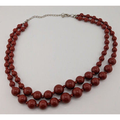Vintage-Style Double-Strand Terra Cotta Tone Beaded Necklace