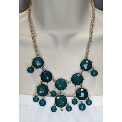 Y2K Glam Statement Teal Green Faceted Bubble Bib Necklace Vintage