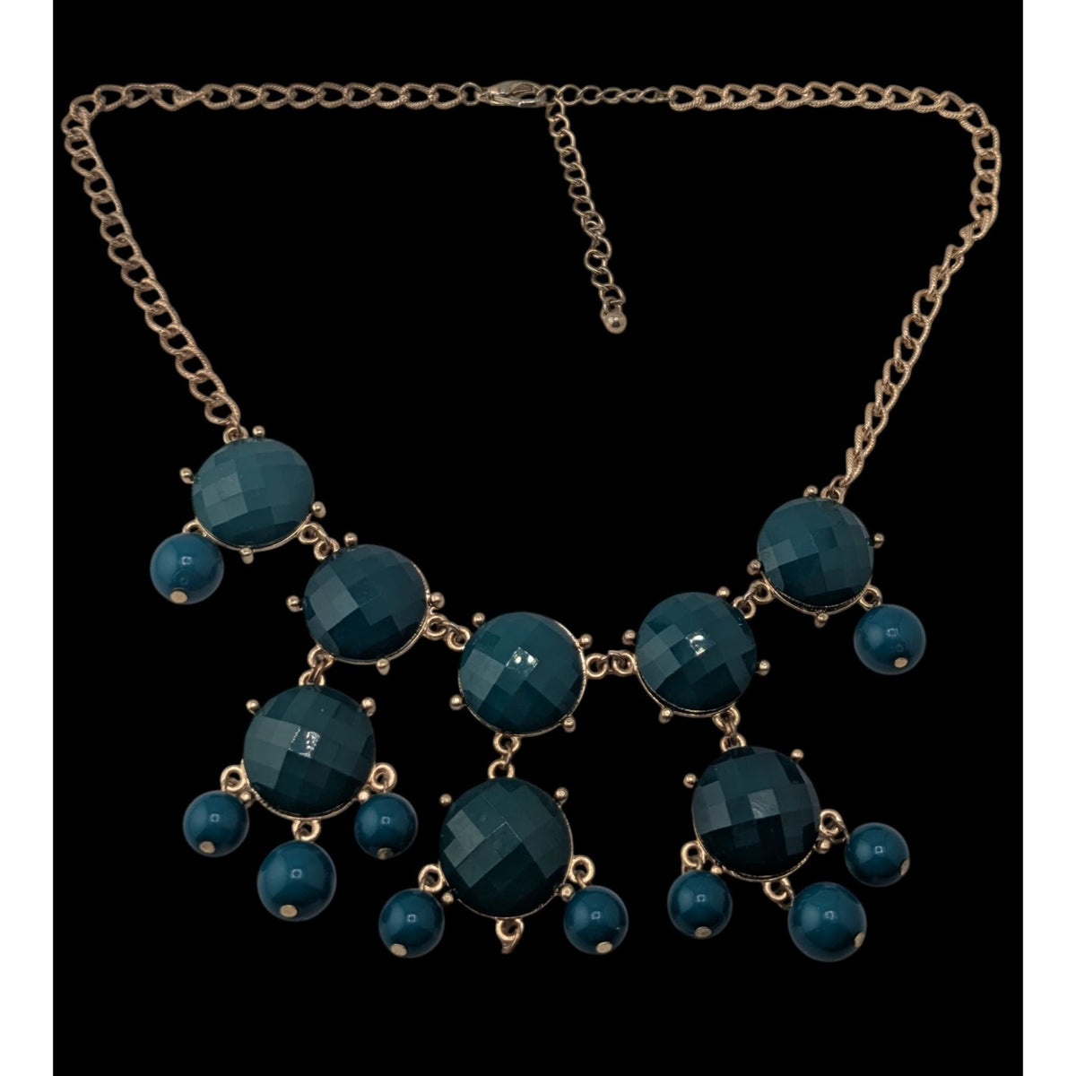 Y2K Glam Statement Teal Green Faceted Bubble Bib Necklace Vintage