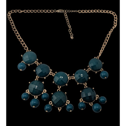 Y2K Glam Statement Teal Green Faceted Bubble Bib Necklace Vintage