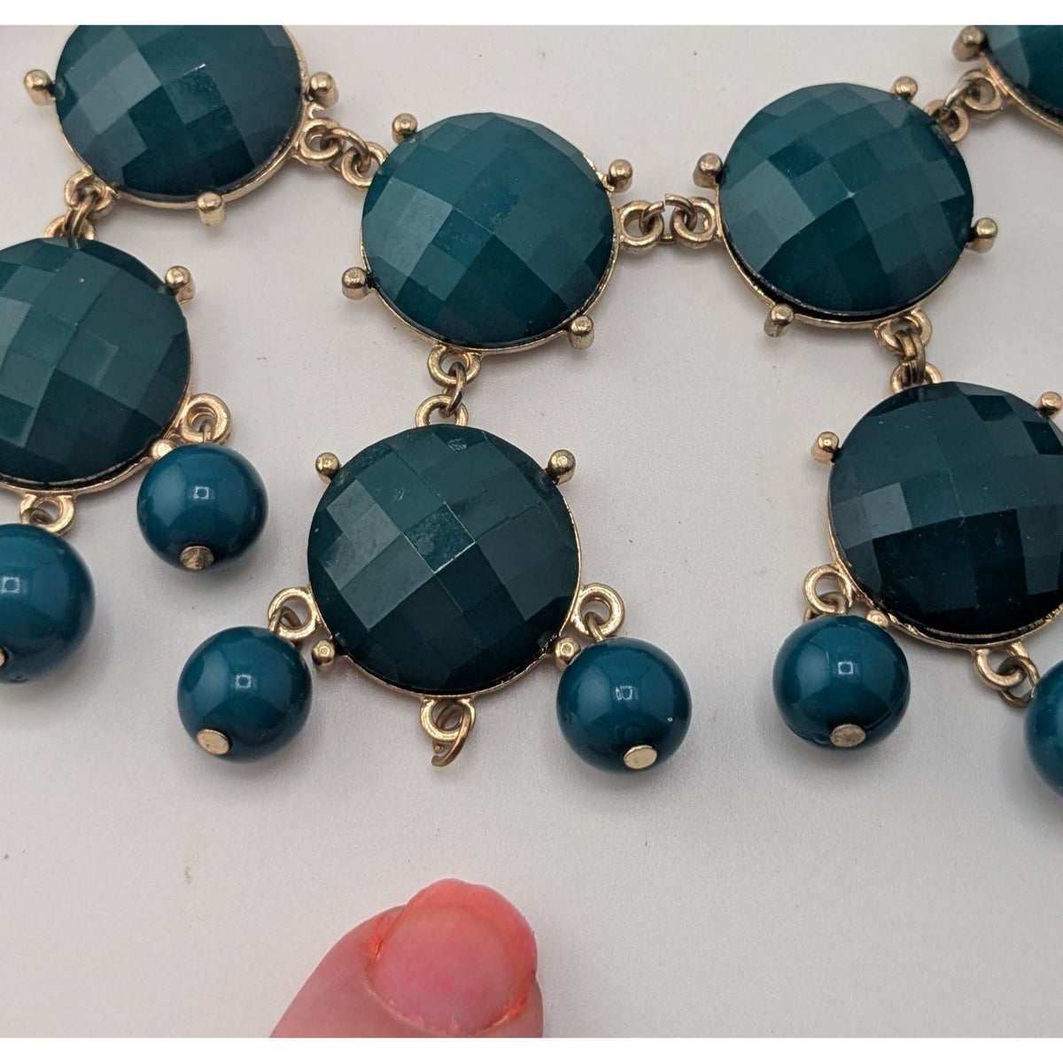 Y2K Glam Statement Teal Green Faceted Bubble Bib Necklace Vintage