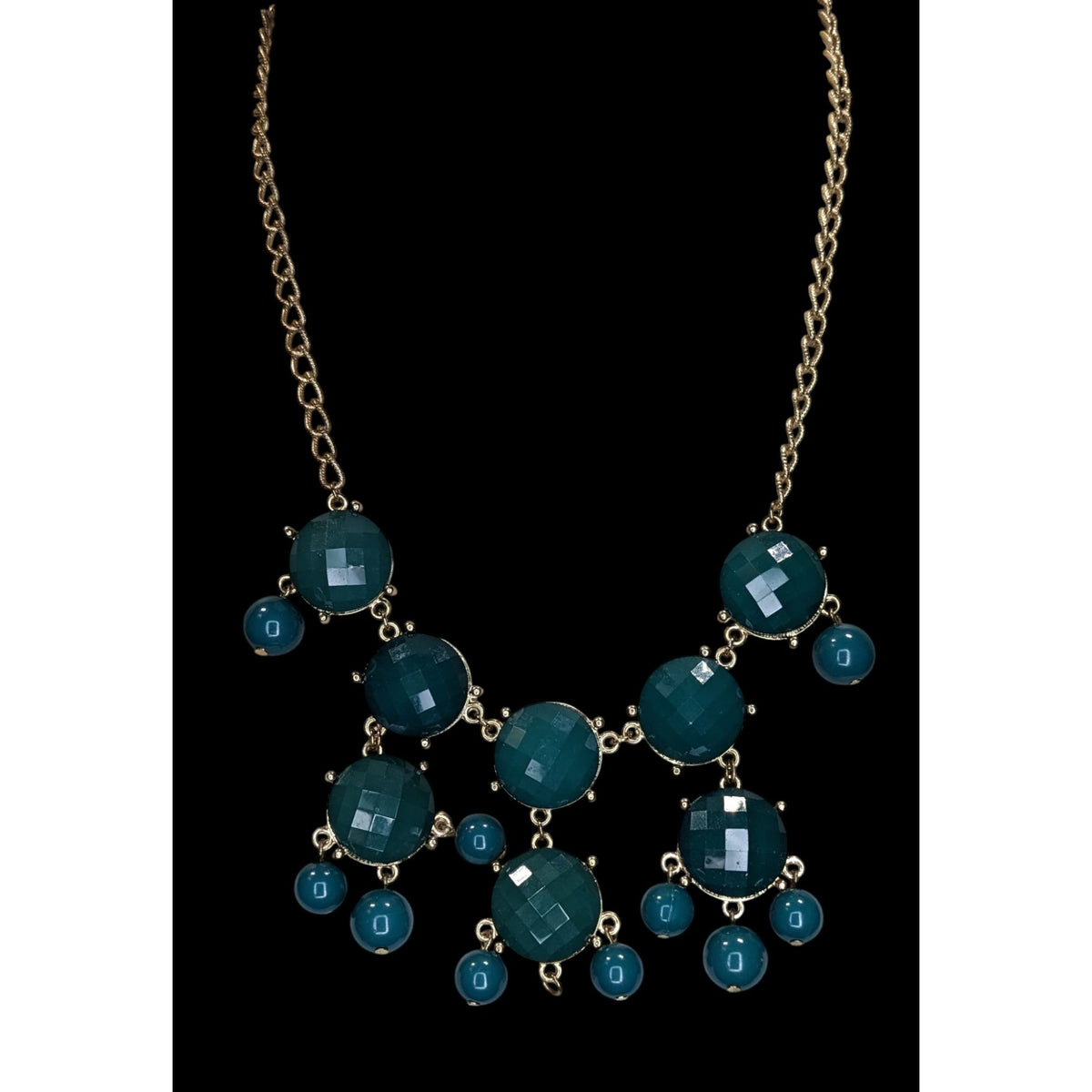 Y2K Glam Statement Teal Green Faceted Bubble Bib Necklace Vintage