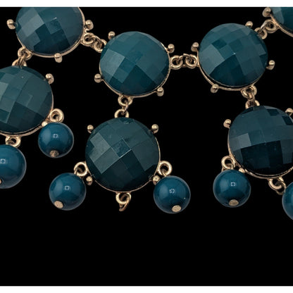 Y2K Glam Statement Teal Green Faceted Bubble Bib Necklace Vintage