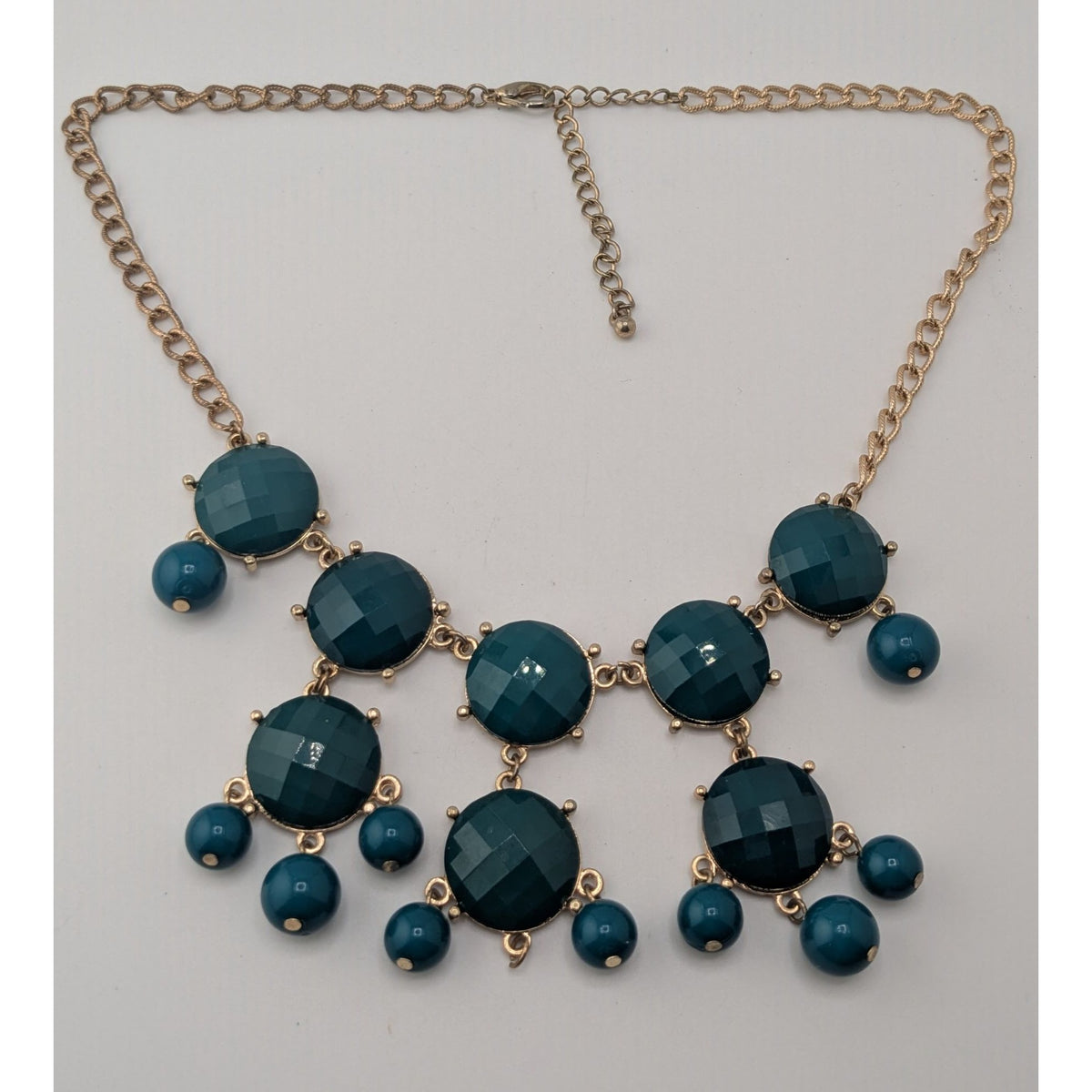 Y2K Glam Statement Teal Green Faceted Bubble Bib Necklace Vintage