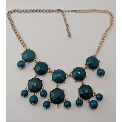 Y2K Glam Statement Teal Green Faceted Bubble Bib Necklace Vintage