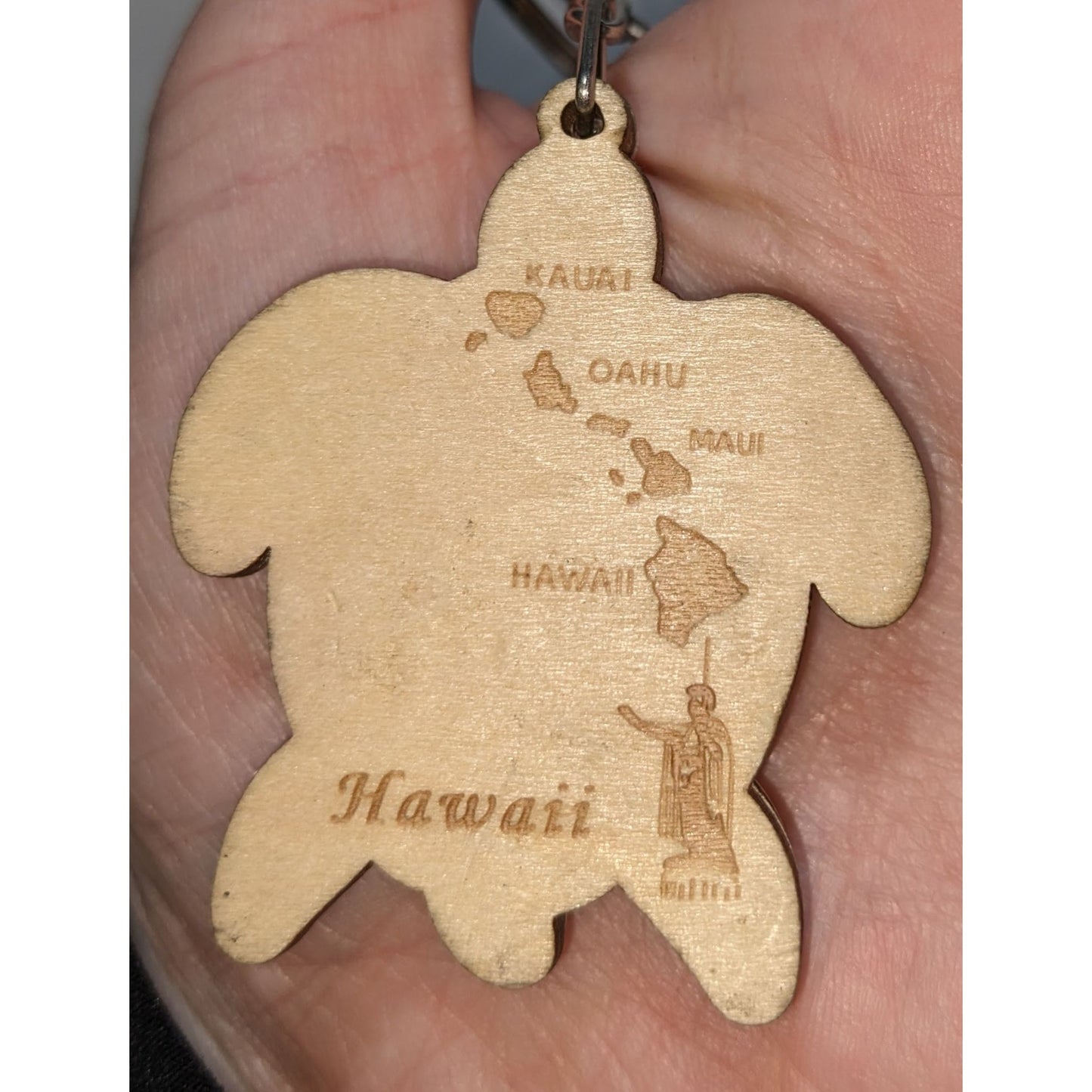 Hawaiian Wooden Turtle Keychain With Glass Beads & Island Map Design
