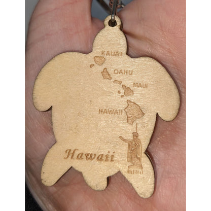 Hawaiian Wooden Turtle Keychain With Glass Beads & Island Map Design
