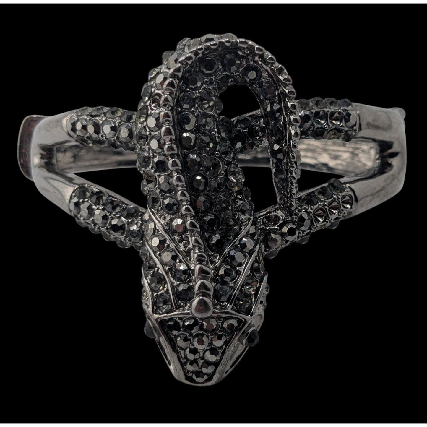 Goth Rhinestone Lizard Hinged Bracelet Silver Tone Crystal Gecko Statement Cuff