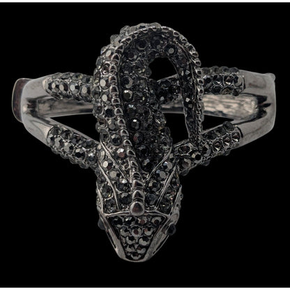Goth Rhinestone Lizard Hinged Bracelet Silver Tone Crystal Gecko Statement Cuff