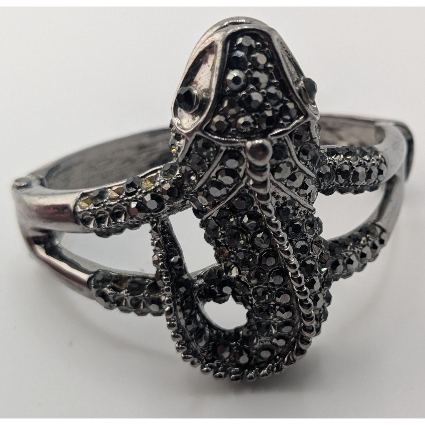 Goth Rhinestone Lizard Hinged Bracelet Silver Tone Crystal Gecko Statement Cuff