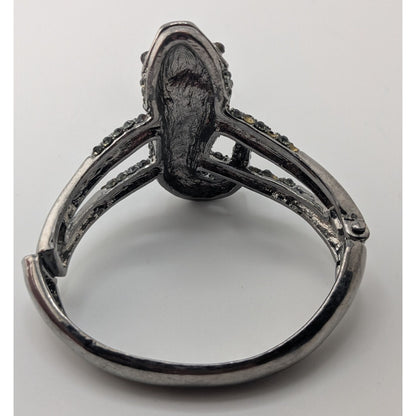 Goth Rhinestone Lizard Hinged Bracelet Silver Tone Crystal Gecko Statement Cuff