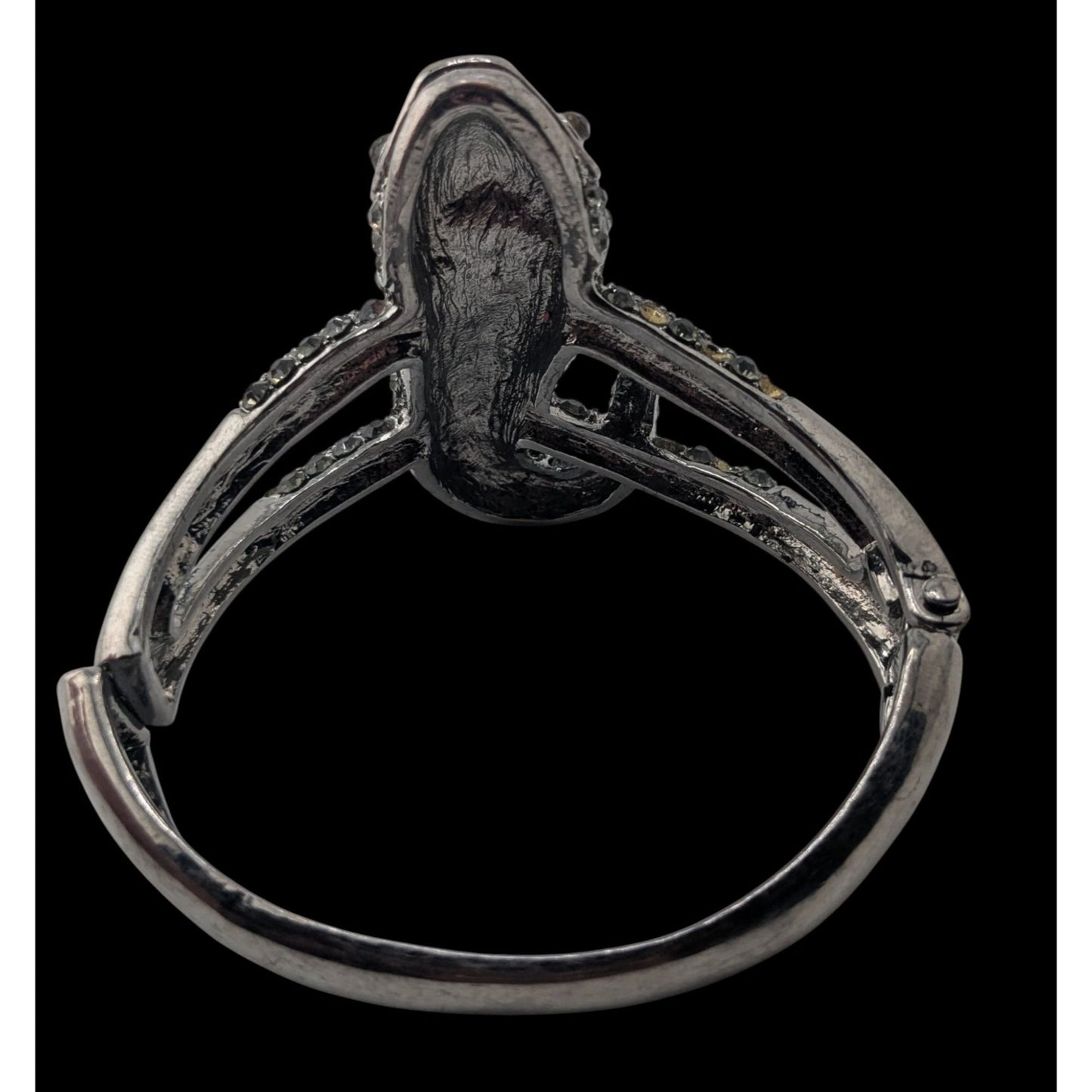 Goth Rhinestone Lizard Hinged Bracelet Silver Tone Crystal Gecko Statement Cuff