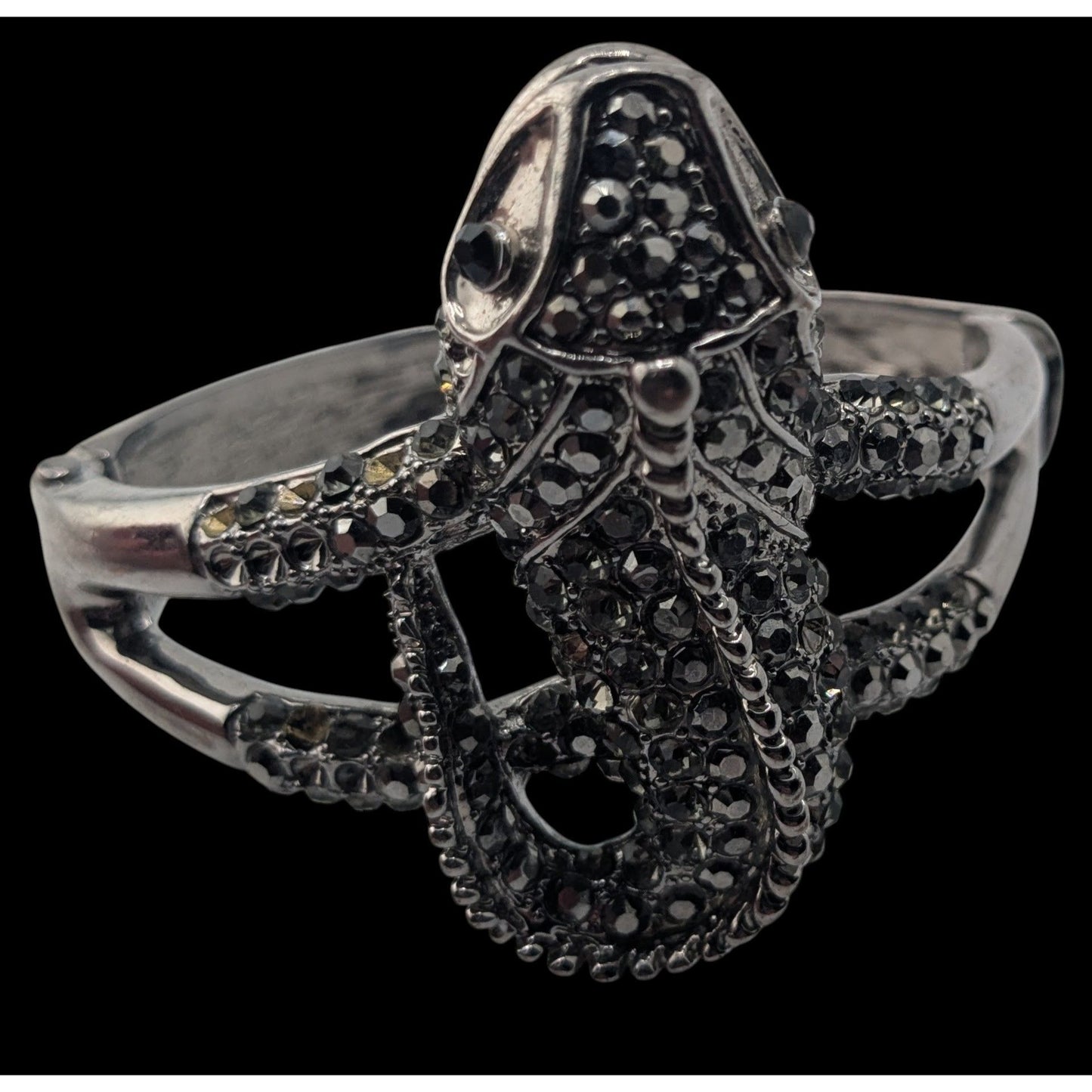 Goth Rhinestone Lizard Hinged Bracelet Silver Tone Crystal Gecko Statement Cuff