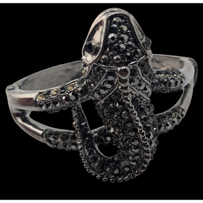 Goth Rhinestone Lizard Hinged Bracelet Silver Tone Crystal Gecko Statement Cuff