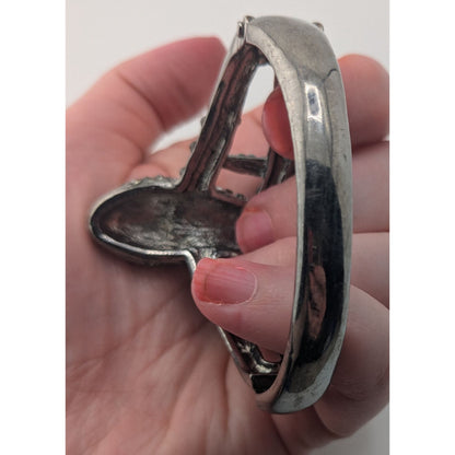 Goth Rhinestone Lizard Hinged Bracelet Silver Tone Crystal Gecko Statement Cuff