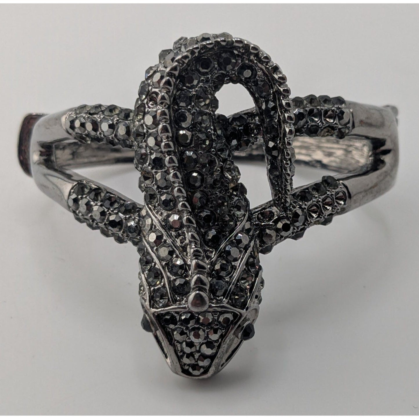 Goth Rhinestone Lizard Hinged Bracelet Silver Tone Crystal Gecko Statement Cuff