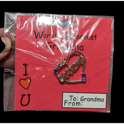 I Love. You Grandma Purple And Silver Rhinestone Heart Lapel Pin