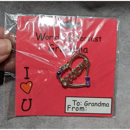 I Love. You Grandma Purple And Silver Rhinestone Heart Lapel Pin