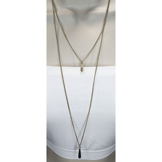Minimalist Y2K Layered Gold Tone Teardrop Pendant Necklace