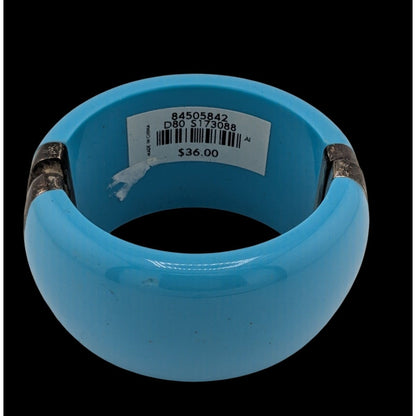 Blue Hinged Resin Bangle Bracelet With Antiqued Metal Accents