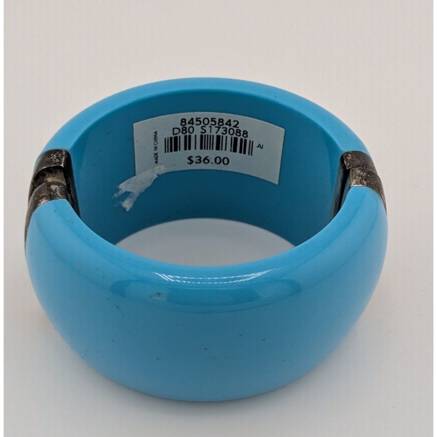 Blue Hinged Resin Bangle Bracelet With Antiqued Metal Accents