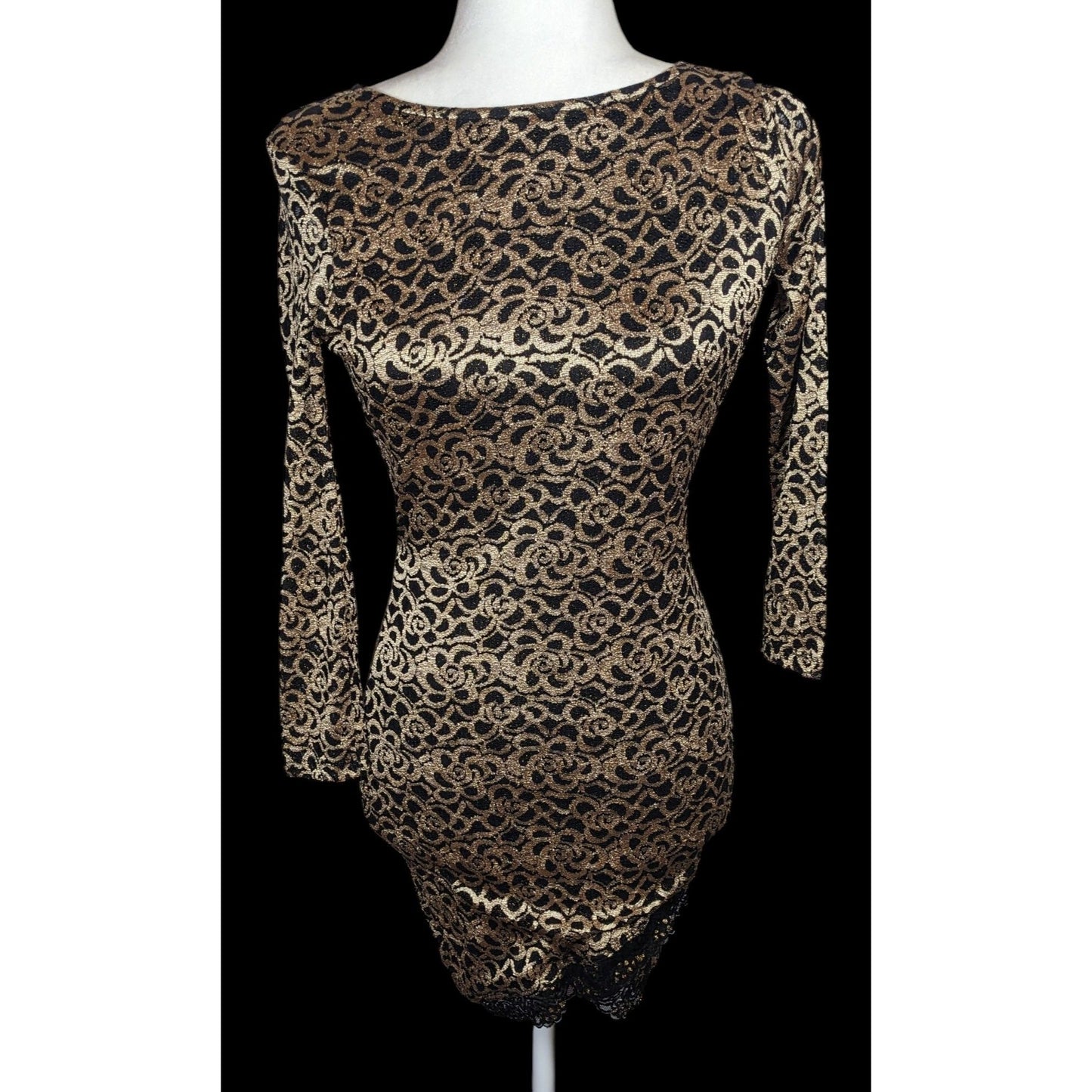 Privy Privately Privileged Black And Gold Floral Open Back Bodycon Dress