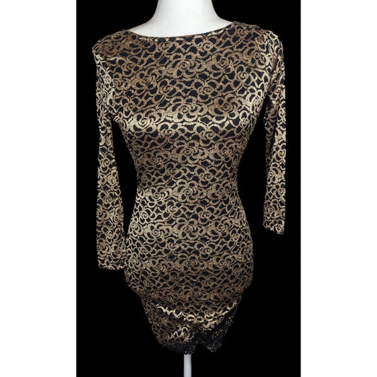 Privy Privately Privileged Black And Gold Floral Open Back Bodycon Dress