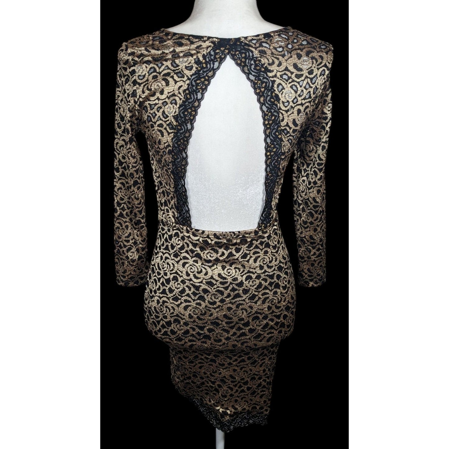 Privy Privately Privileged Black And Gold Floral Open Back Bodycon Dress