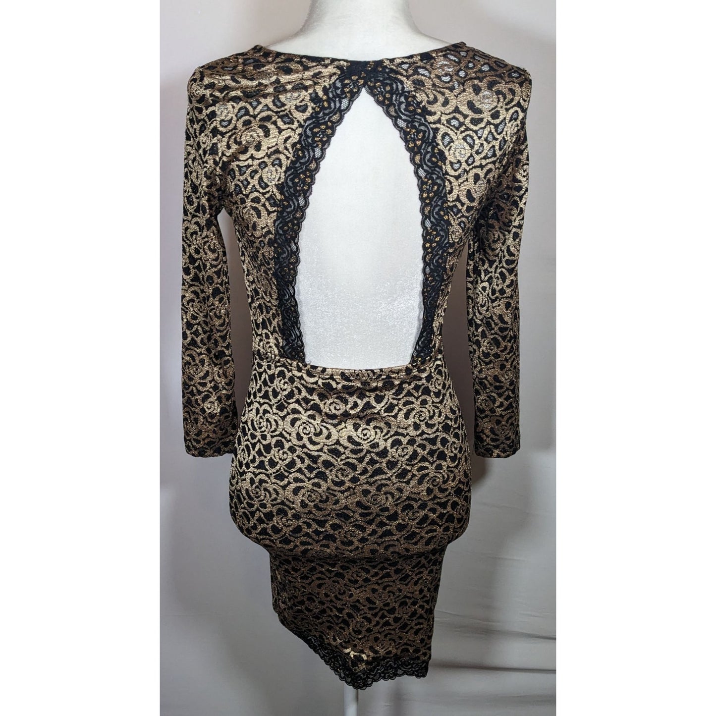Privy Privately Privileged Black And Gold Floral Open Back Bodycon Dress