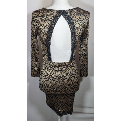 Privy Privately Privileged Black And Gold Floral Open Back Bodycon Dress