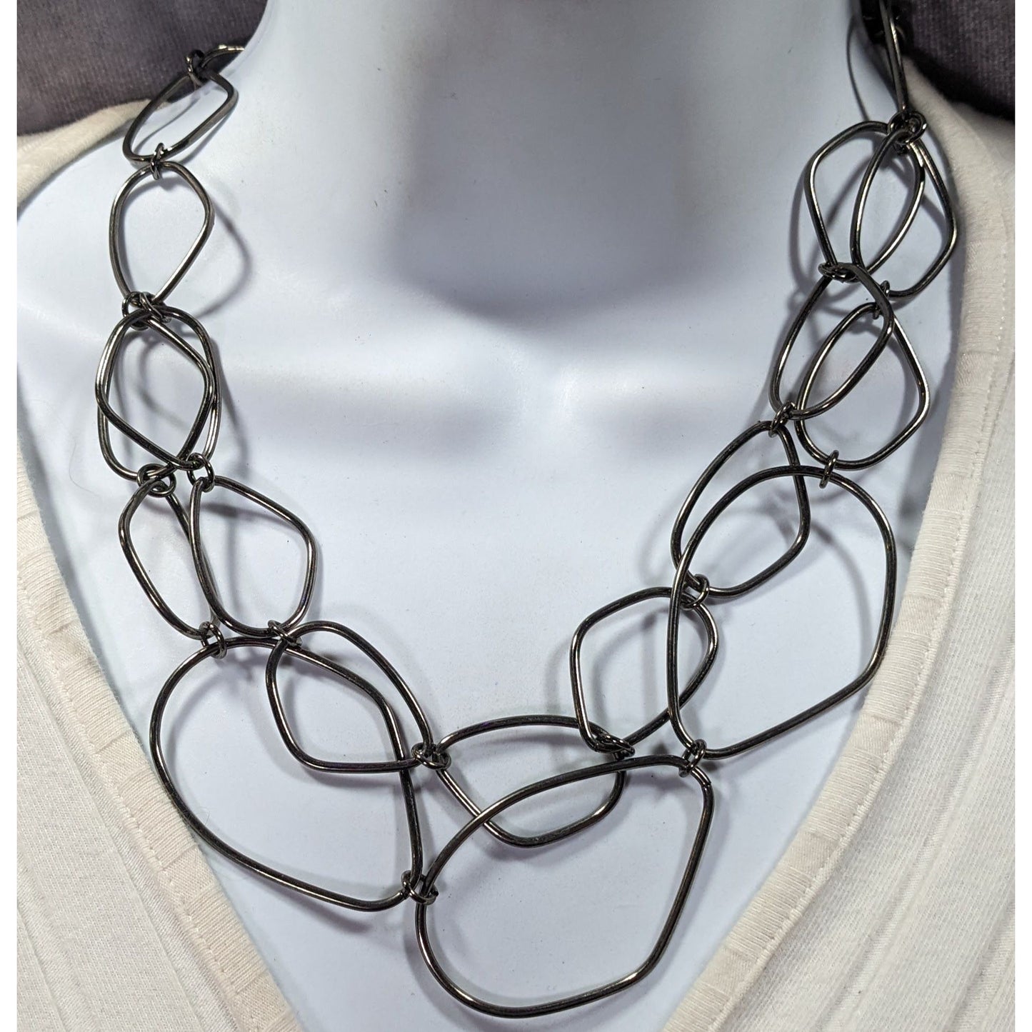 Abstract Open Link Gunmetal Tone Necklace