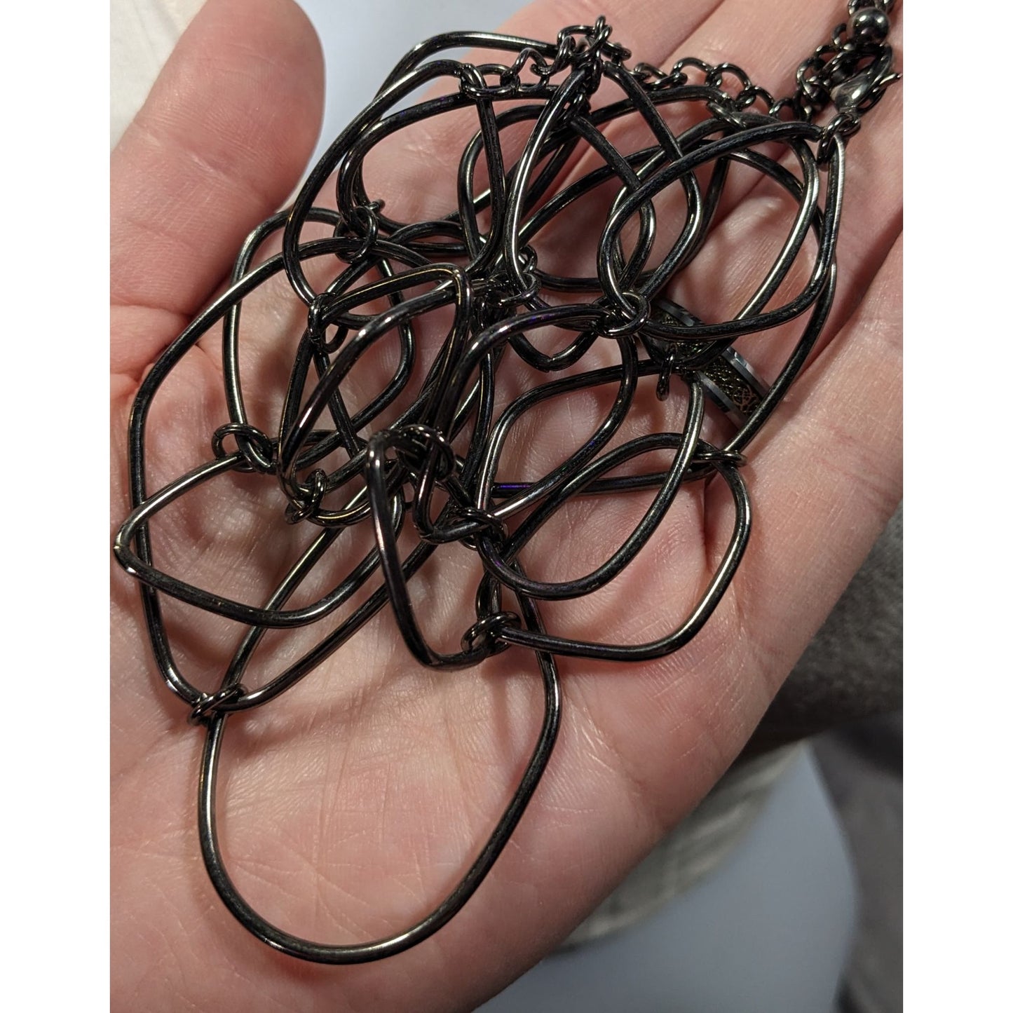 Abstract Open Link Gunmetal Tone Necklace