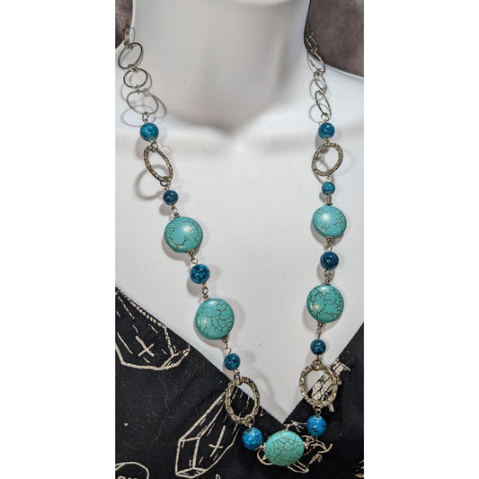Boho Southwestern Simulated Turquoise Beaded Silver Tone Statement Necklace