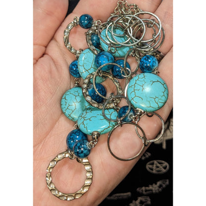 Boho Southwestern Simulated Turquoise Beaded Silver Tone Statement Necklace