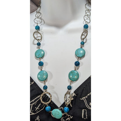Boho Southwestern Simulated Turquoise Beaded Silver Tone Statement Necklace