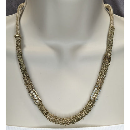 Vintage Chico’s Mesh Rhinestone Necklace Gold Tone Brutalist Glam Statement Jewelry