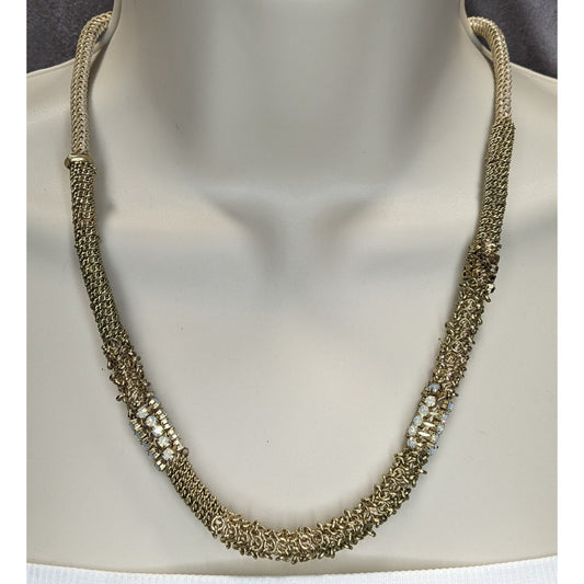 Vintage Chico’s Mesh Rhinestone Necklace Gold Tone Brutalist Glam Statement Jewelry