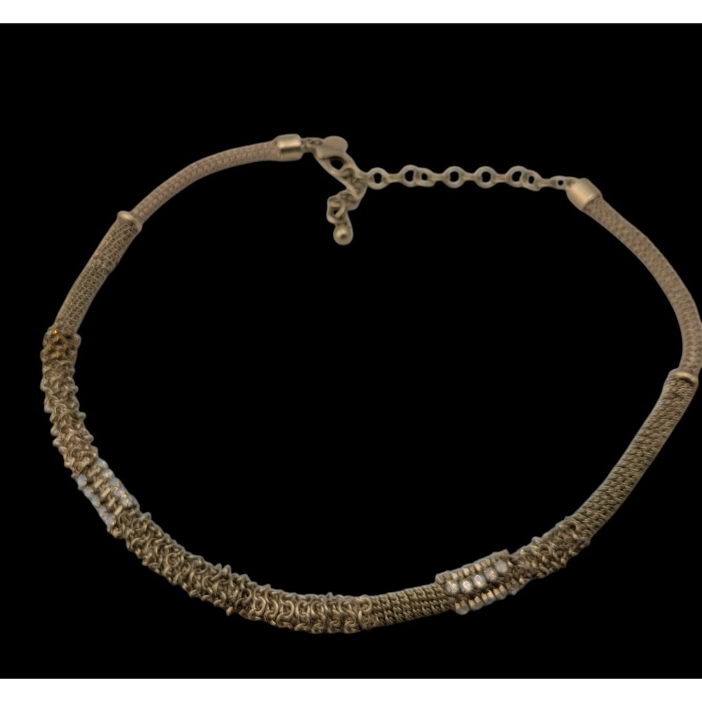 Vintage Chico’s Mesh Rhinestone Necklace Gold Tone Brutalist Glam Statement Jewelry