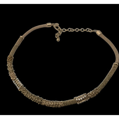 Vintage Chico’s Mesh Rhinestone Necklace Gold Tone Brutalist Glam Statement Jewelry