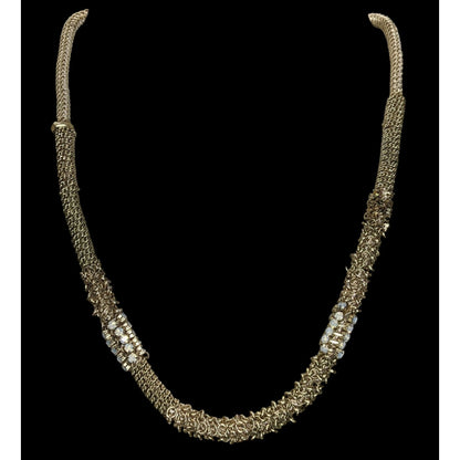 Vintage Chico’s Mesh Rhinestone Necklace Gold Tone Brutalist Glam Statement Jewelry