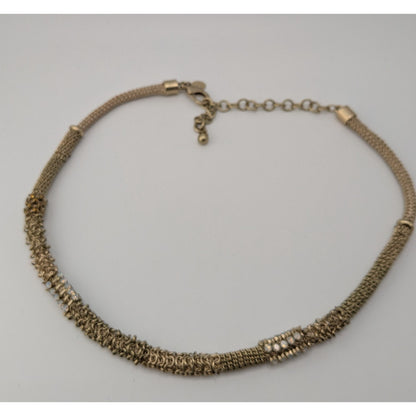 Vintage Chico’s Mesh Rhinestone Necklace Gold Tone Brutalist Glam Statement Jewelry