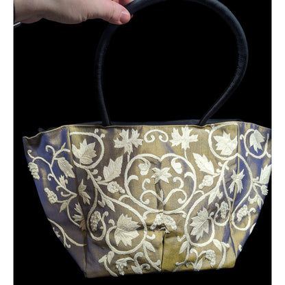 Claire V Floral Embroidered Blue And Gold Color Shift Bag
