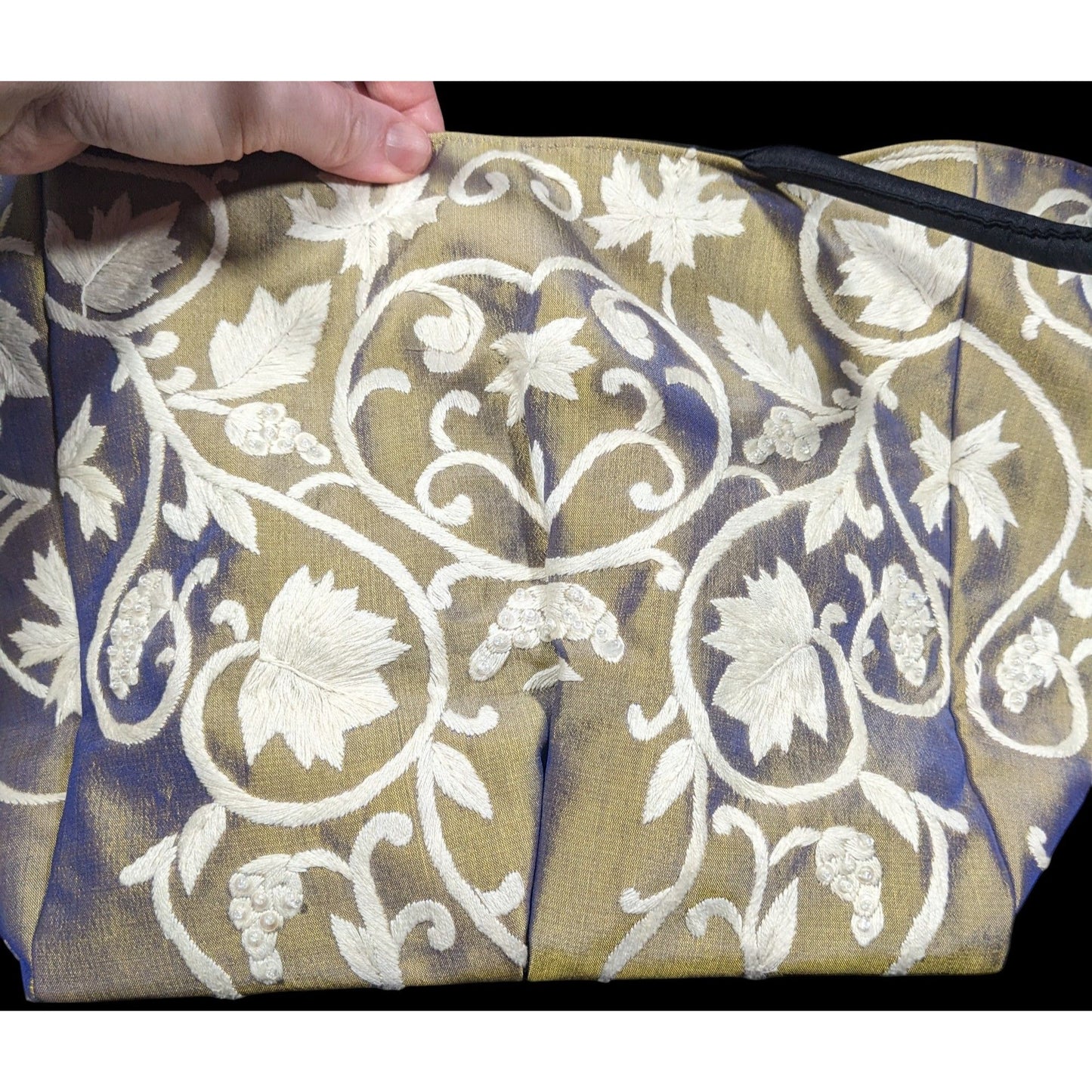 Claire V Floral Embroidered Blue And Gold Color Shift Bag