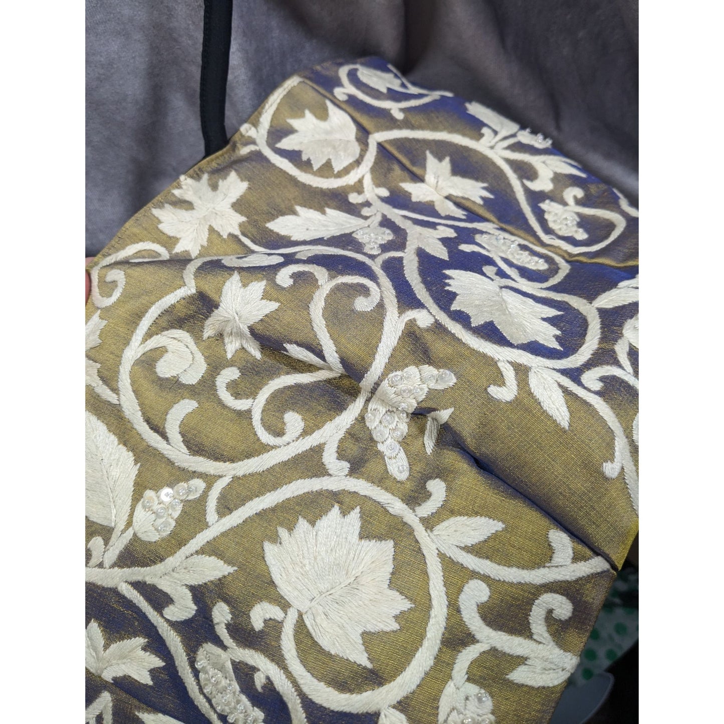 Claire V Floral Embroidered Blue And Gold Color Shift Bag