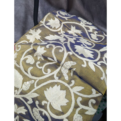 Claire V Floral Embroidered Blue And Gold Color Shift Bag