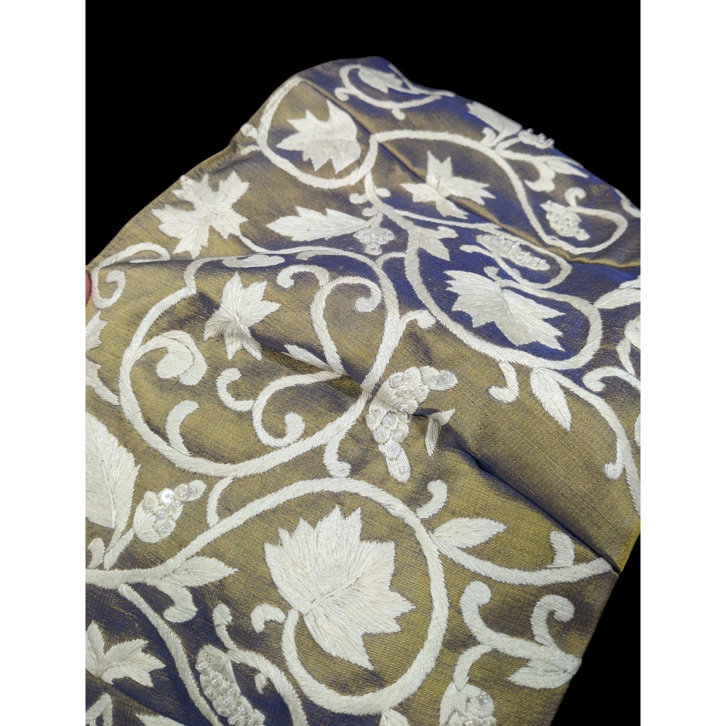 Claire V Floral Embroidered Blue And Gold Color Shift Bag