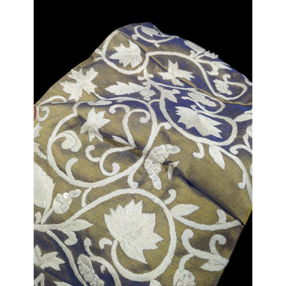 Claire V Floral Embroidered Blue And Gold Color Shift Bag