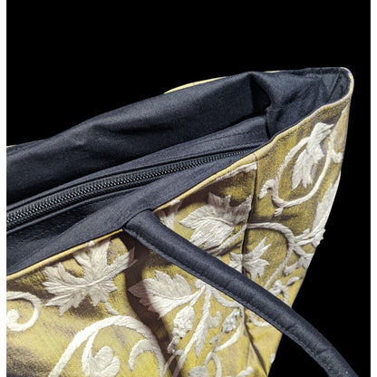 Claire V Floral Embroidered Blue And Gold Color Shift Bag