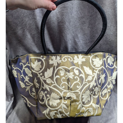 Claire V Floral Embroidered Blue And Gold Color Shift Bag