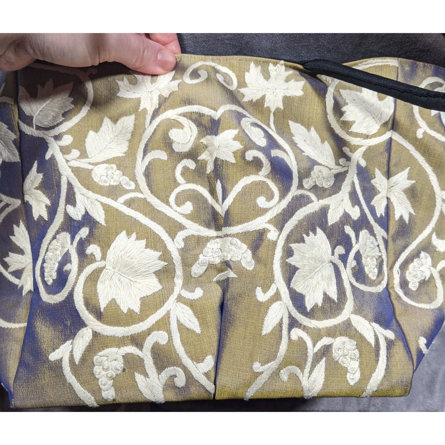 Claire V Floral Embroidered Blue And Gold Color Shift Bag